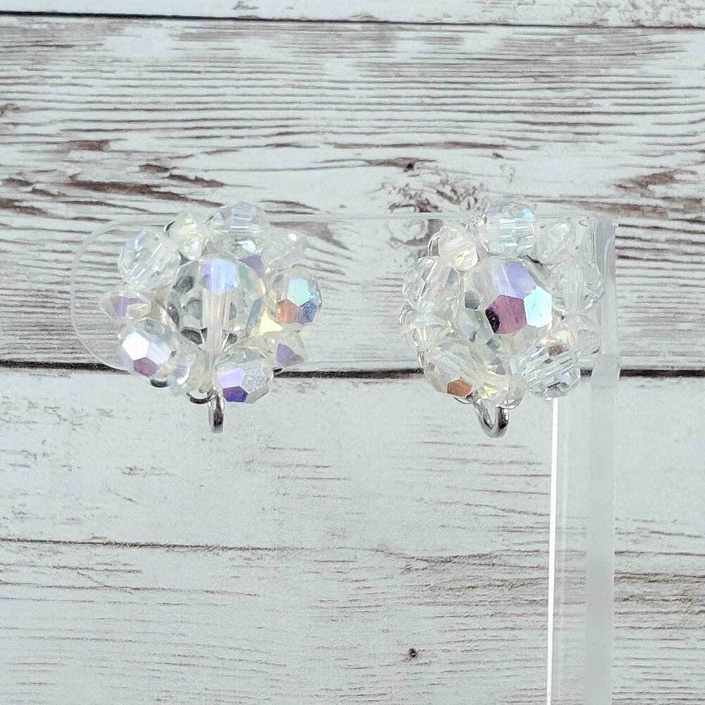 Vintage Clip On Earrings Iridescent 0.75"